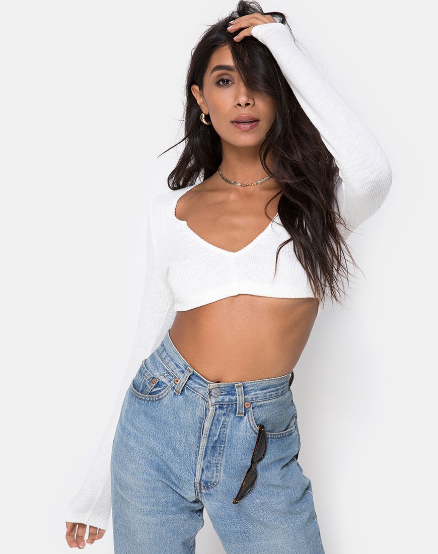 Bild von Guan Crop Top in Rippe Elfenbein