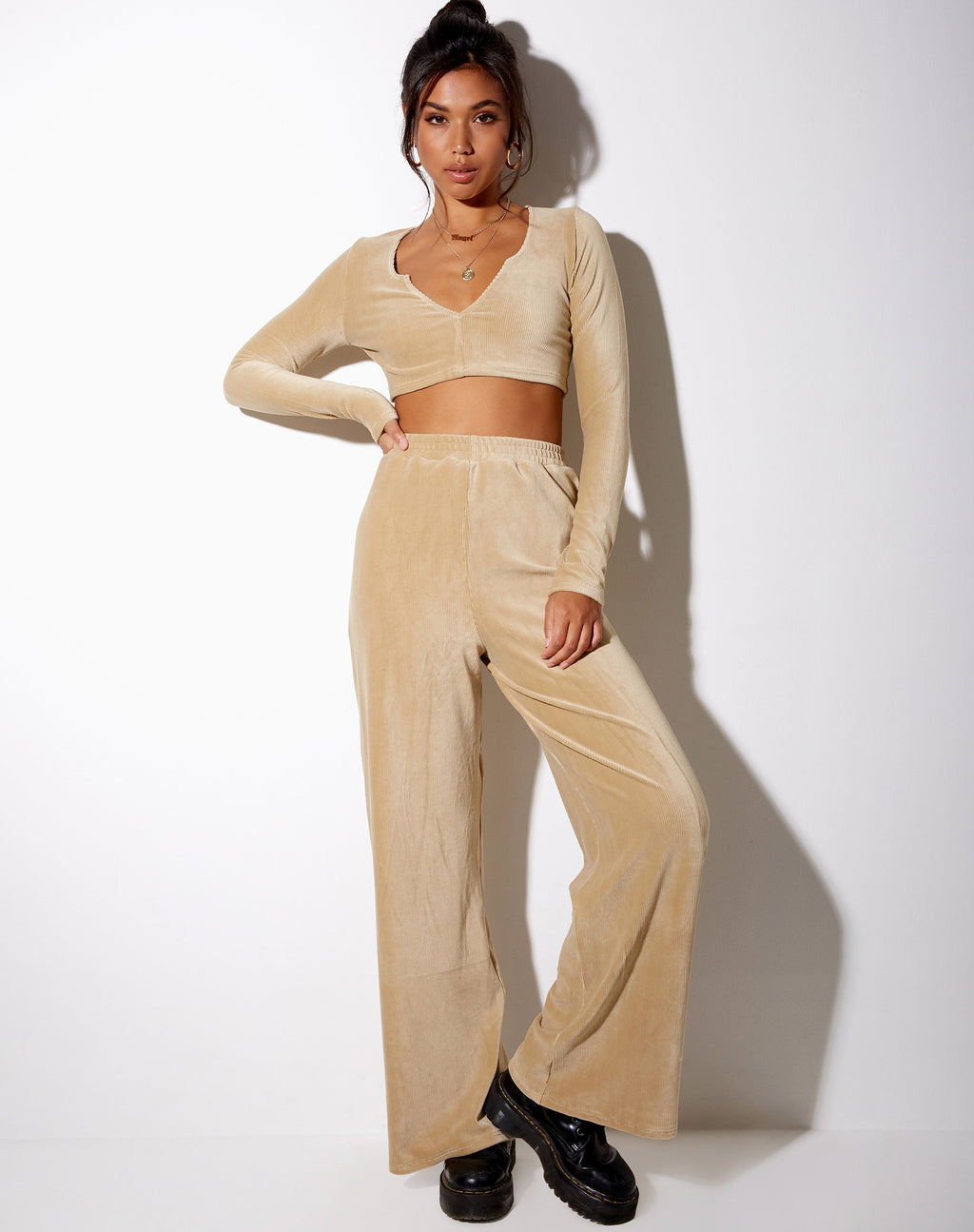Obeli-Hose aus Samt Rib Tan
