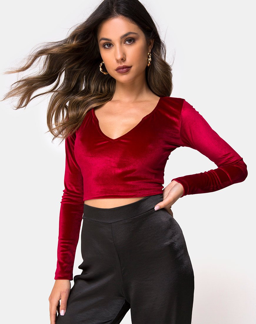 Guan Crop Top aus Samt in Burgund