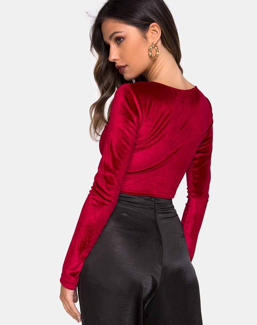 Guan Crop Top aus Samt in Burgund