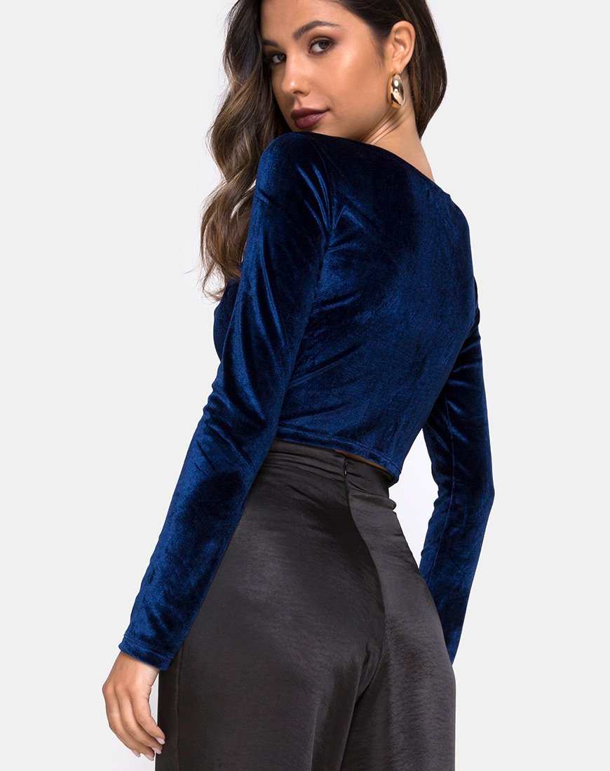 Guan Crop Top aus Samt Navy