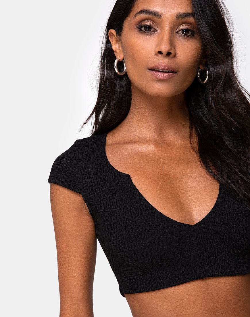 Guanna Crop Top aus Rippe Schwarz