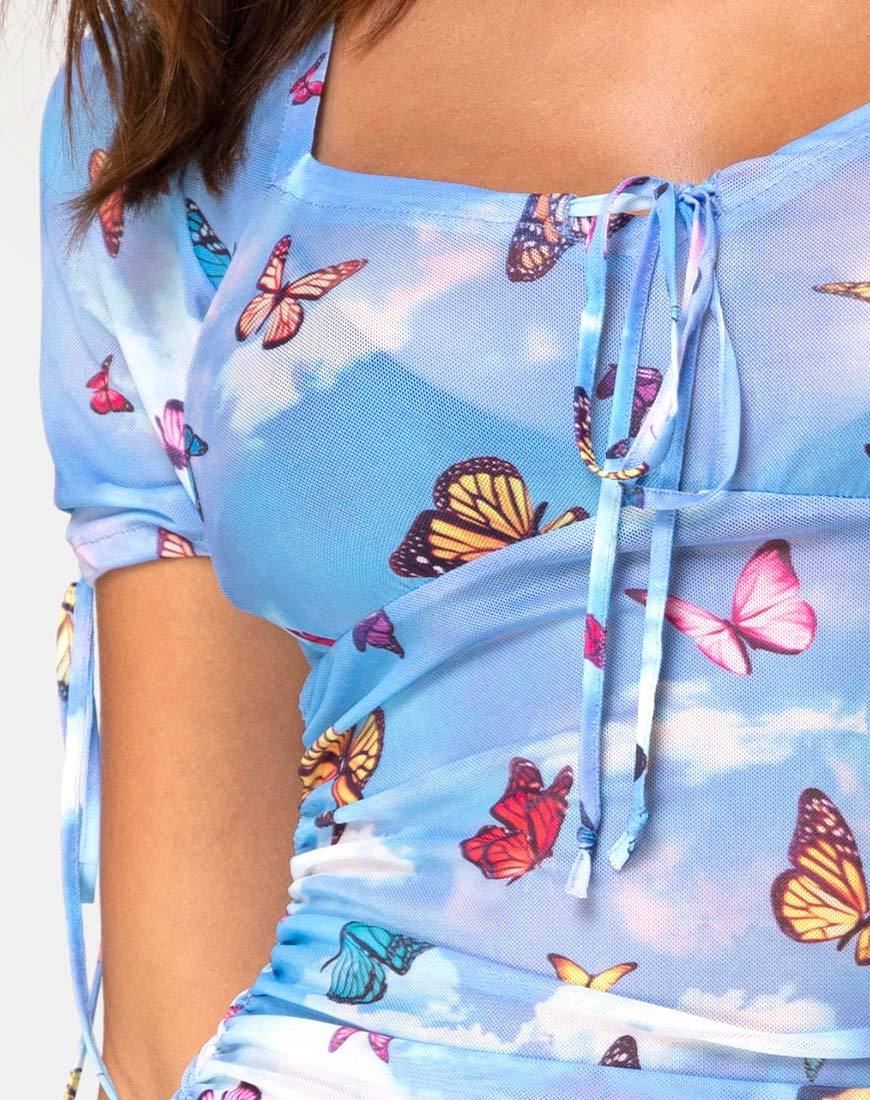 Image of Guenetta Kleid aus blauem Mesh Schmetterling