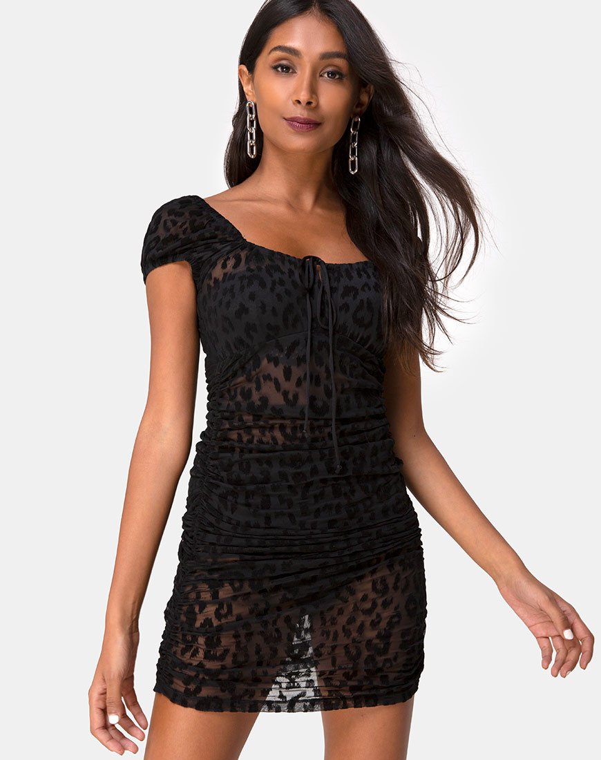 Guenetta Minikleid aus schwarzem Tiernetz