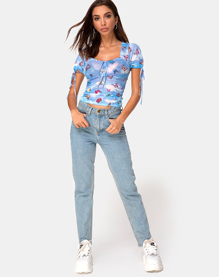 Image of Guinevre Top Mesh Blau Schmetterling