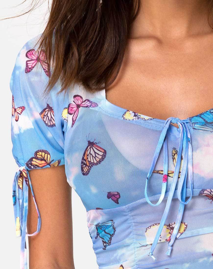 Image of Guinevre Top Mesh Blau Schmetterling
