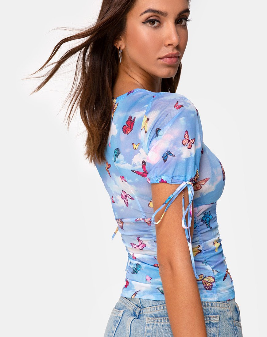 Guinevre Top Mesh Blau Schmetterling