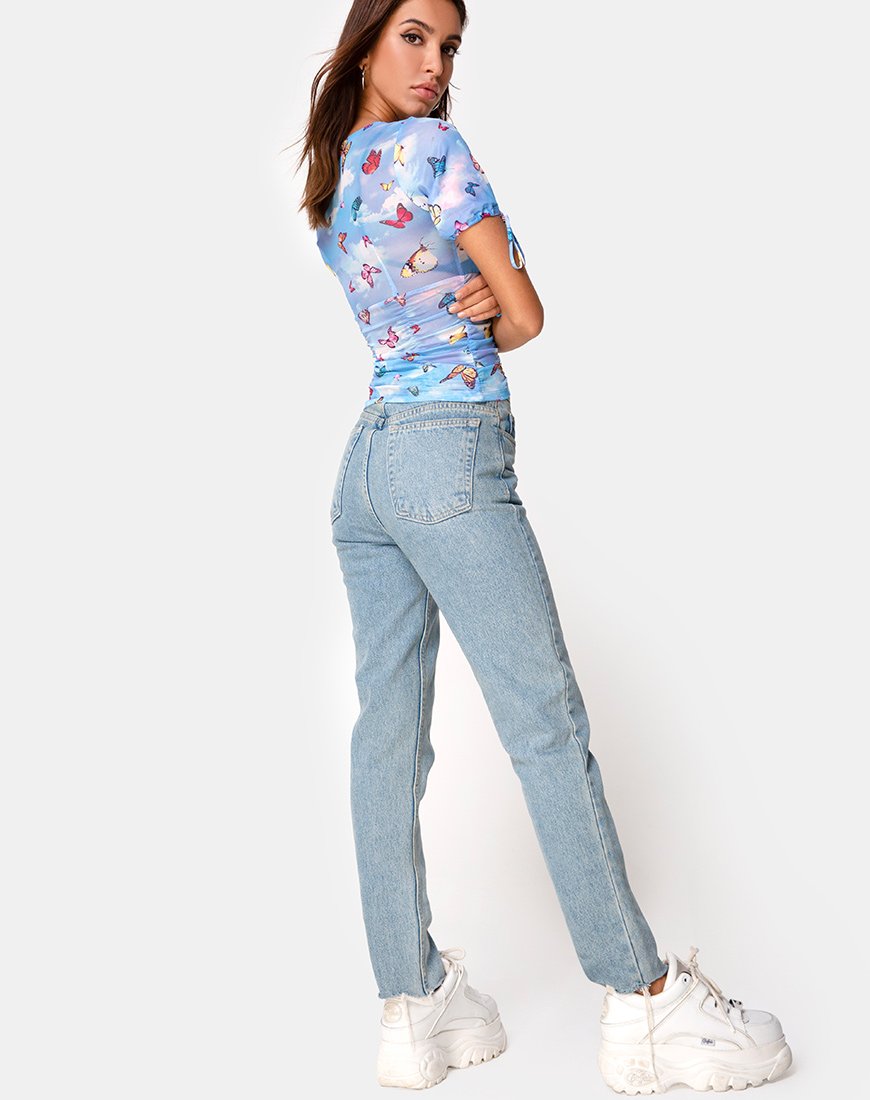 Image of Guinevre Top Mesh Blau Schmetterling
