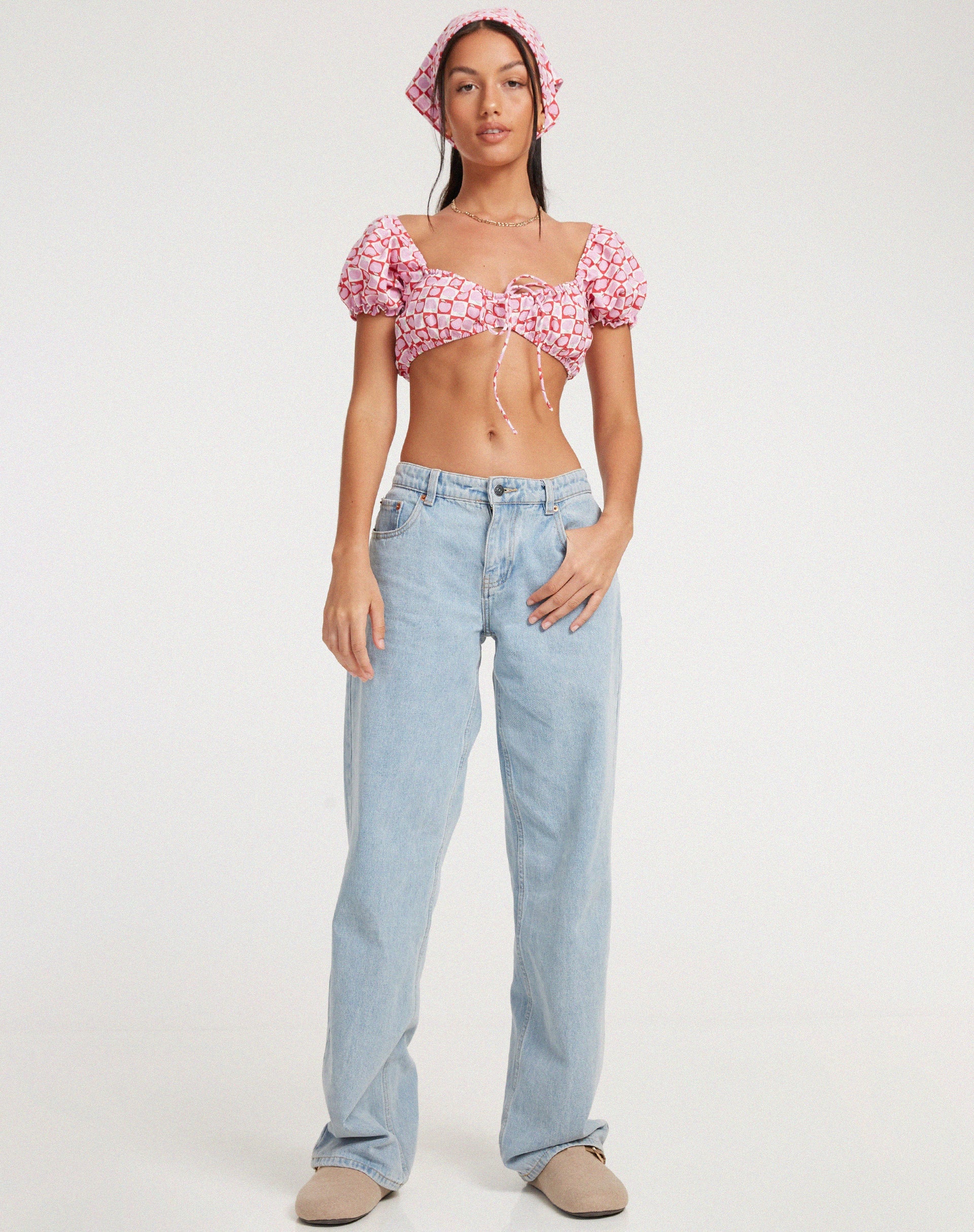 Bild von Haenji Crop Top in Apple Check Blush Red