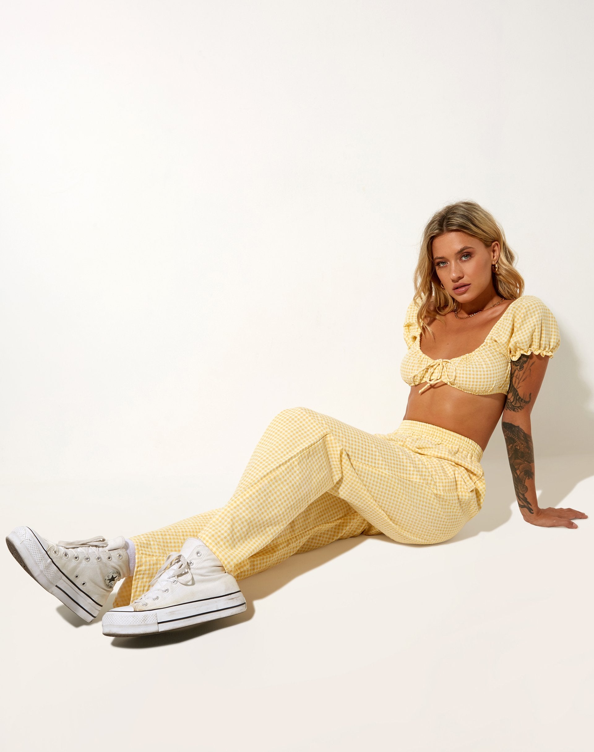 Image of Yara Hose in Lemon Gingham Gelb