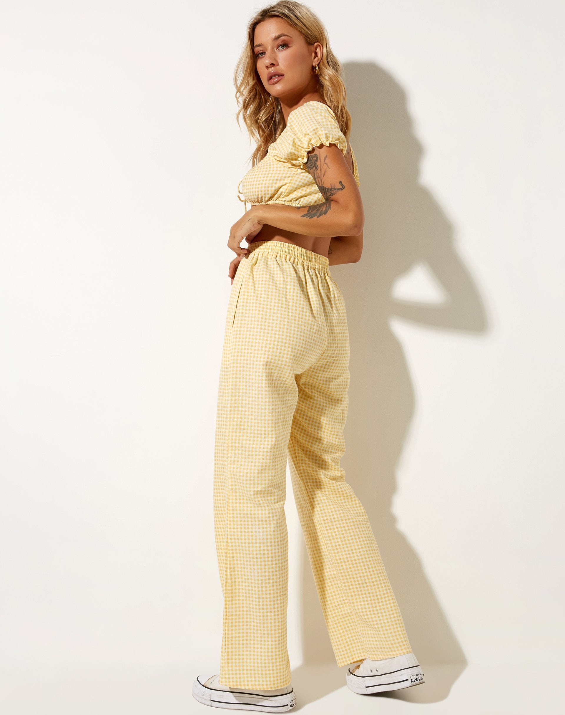 Image of Yara Hose in Lemon Gingham Gelb