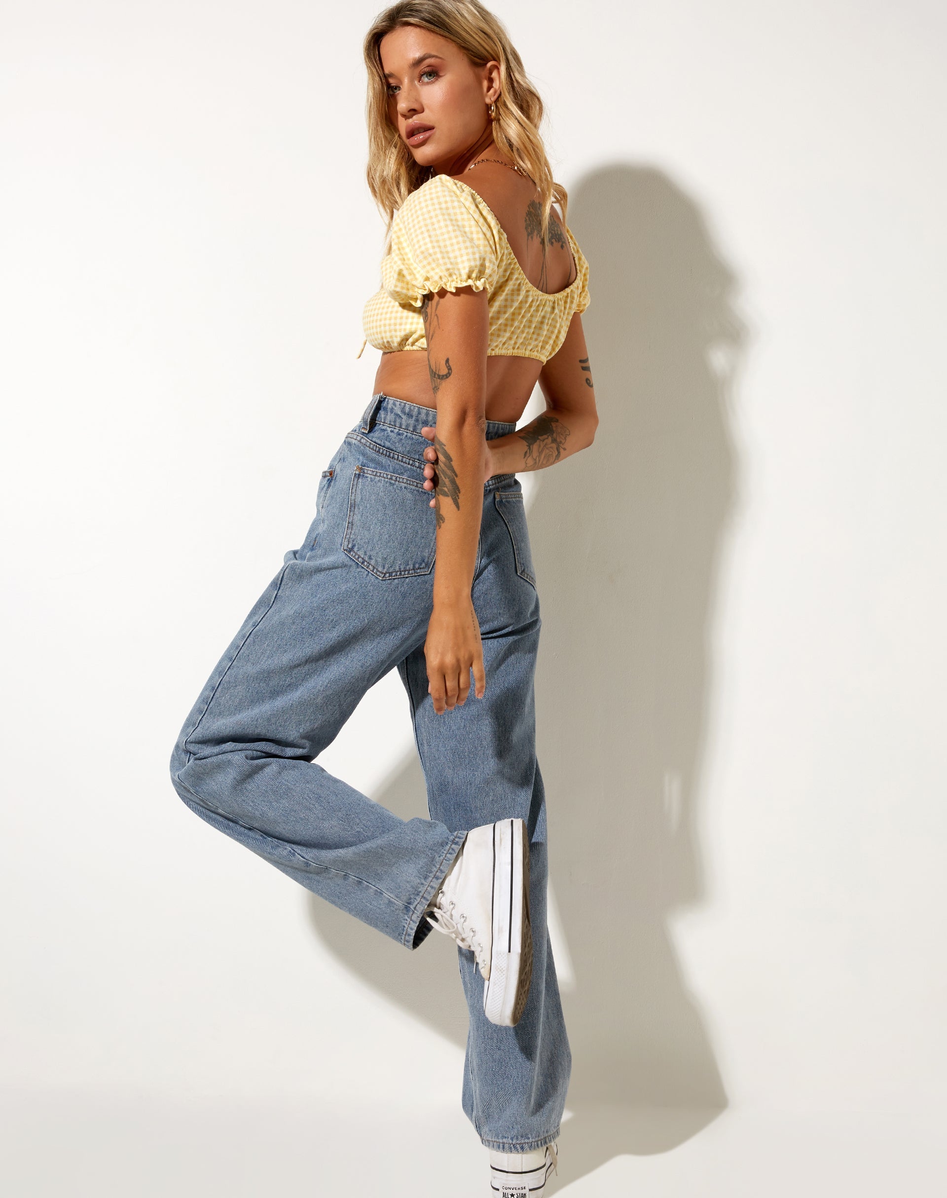 Bild von Haenji Crop Top in Lemon Gingham Gelb