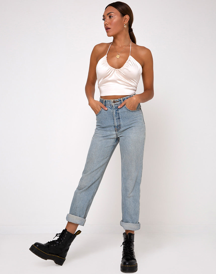 Bild von Haltri Crop Top in Satin Elfenbein