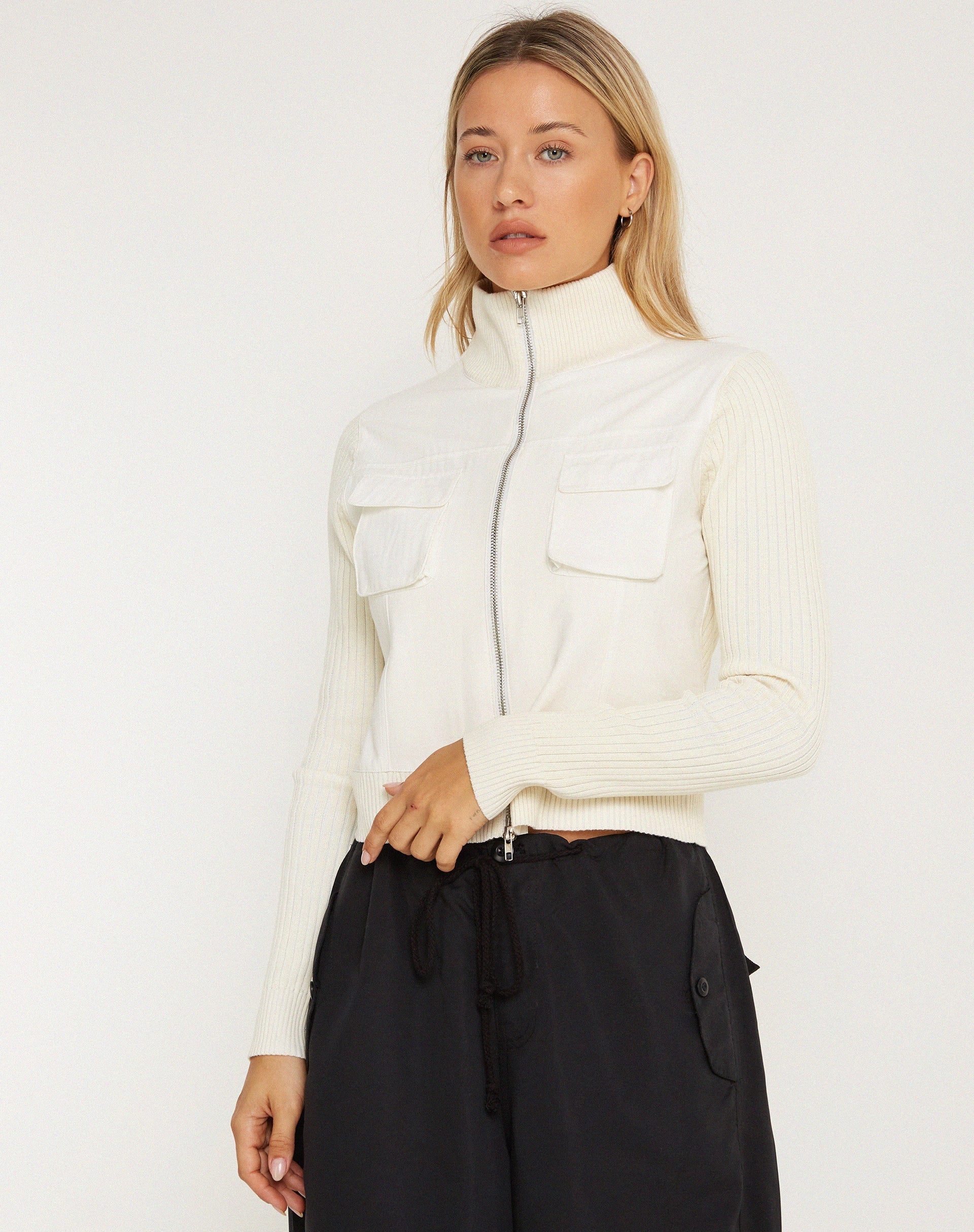 Bild von Hansol Zip Up Cardi in Elfenbein