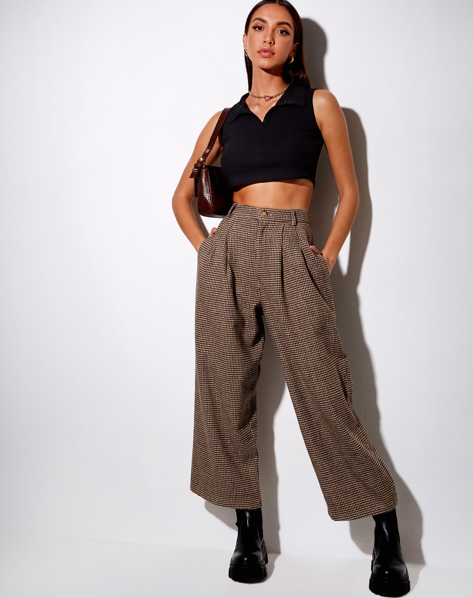 Image of Hatta Culotte Hose in Hahnentritt Braun
