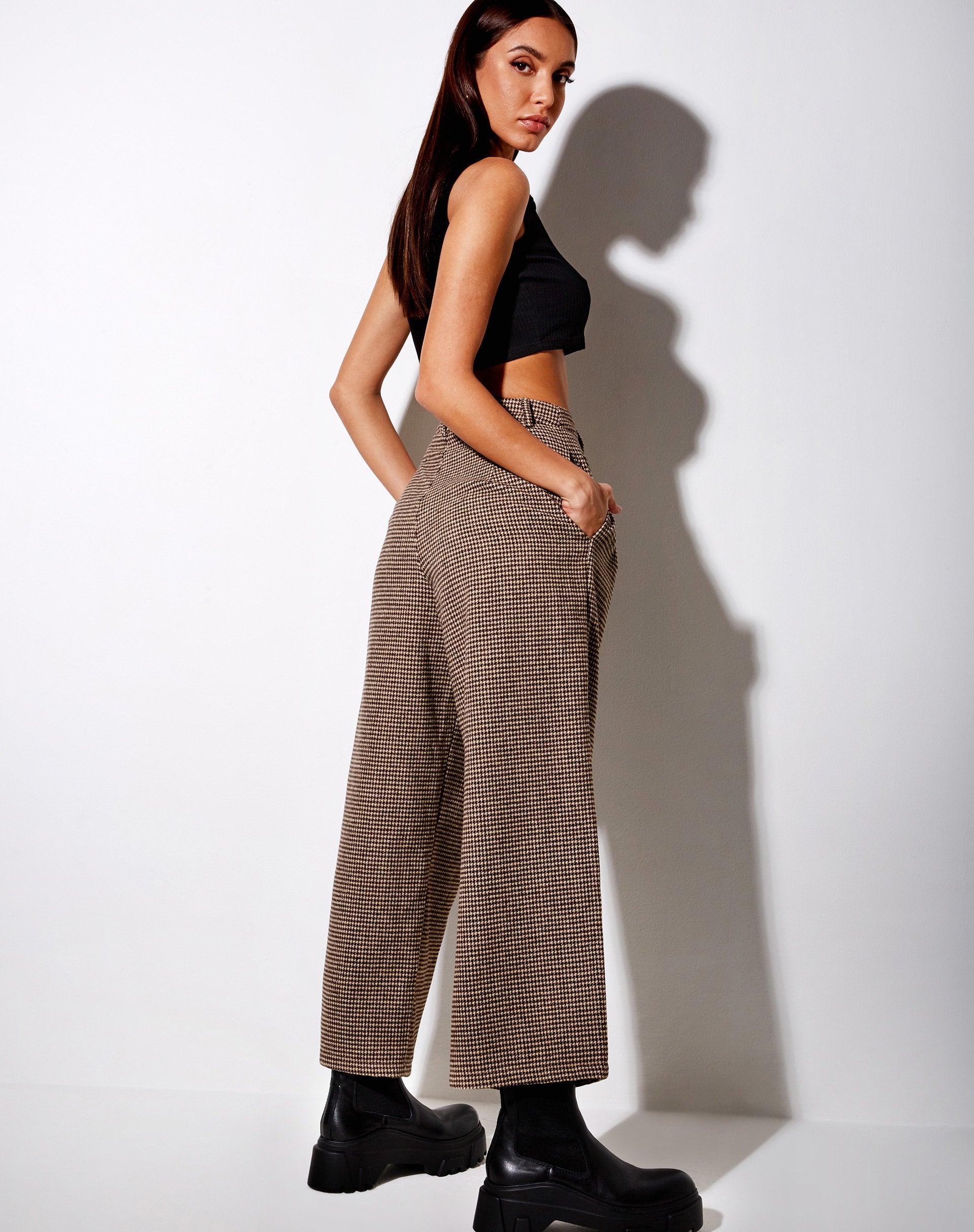 Image of Hatta Culotte Hose in Hahnentritt Braun