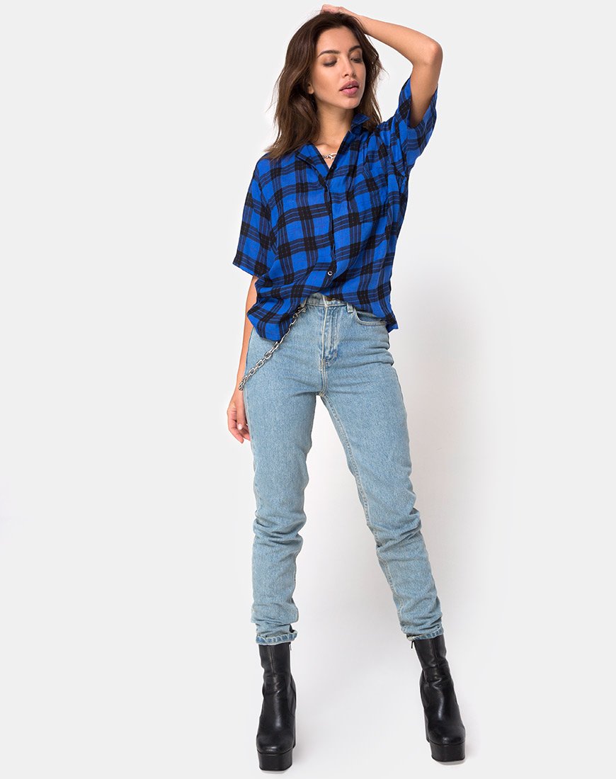 Image of Hawaii-Hemd in Übergröße in Tartan Blau