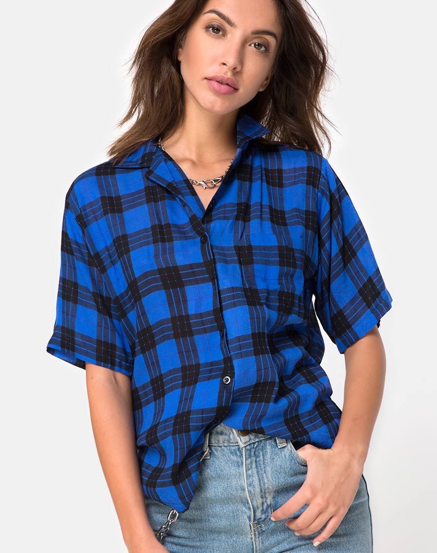 Hawaii-Hemd in Übergröße in Tartan Blau