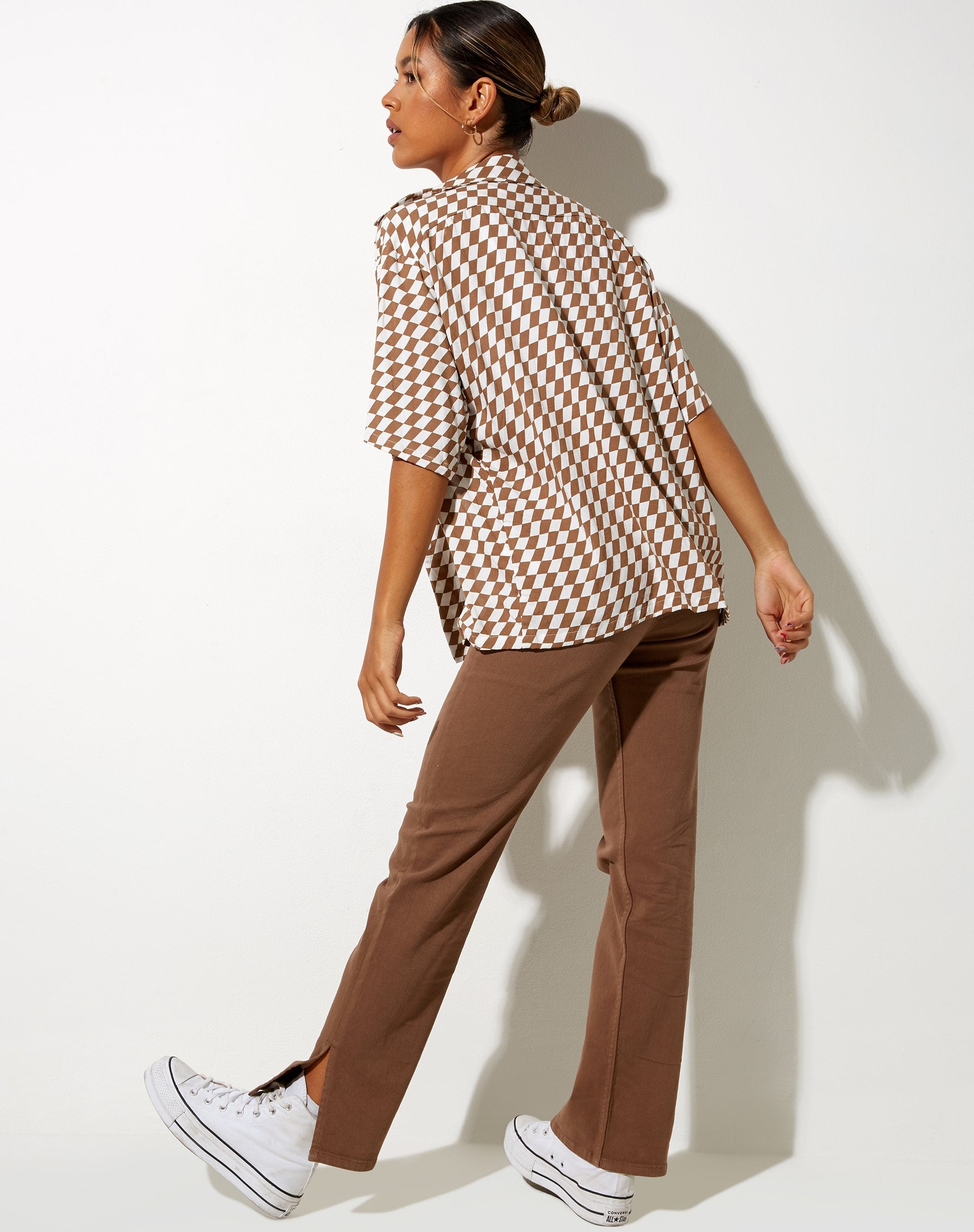 Image of Hawaii-Hemd in Diagonalkaro Tan und Elfenbein