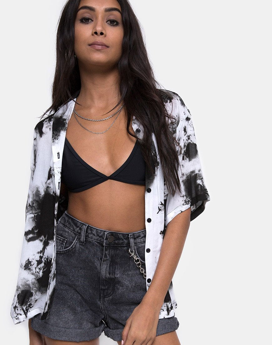 Hawaii-Hemd in Mono Tie Dye Schwarz und Weiß