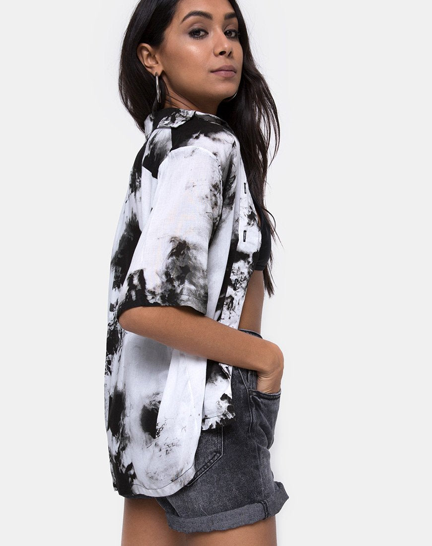Hawaii-Hemd in Mono Tie Dye Schwarz und Weiß