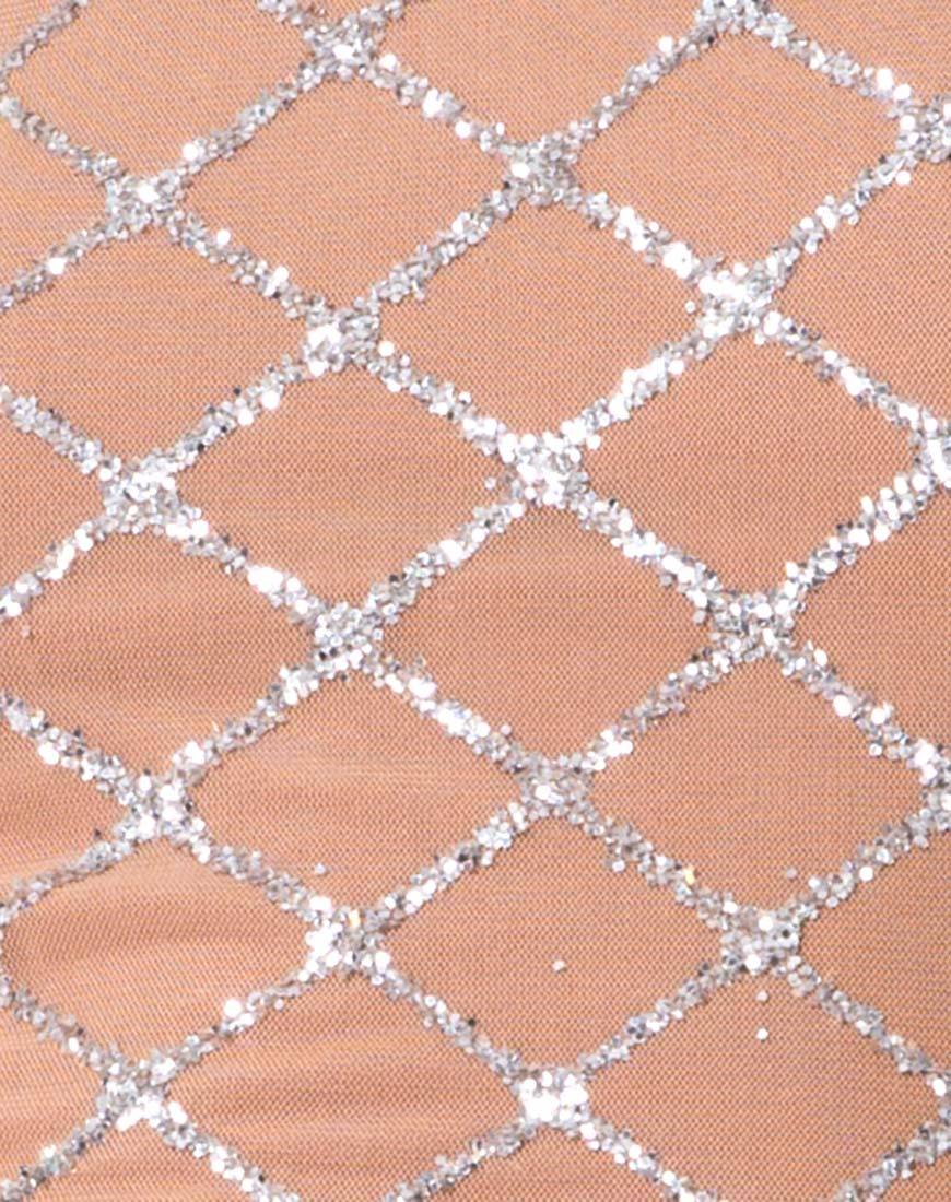 Image of Hedi Bodycon Kleid aus gekreuztem Glitzernetz Tan