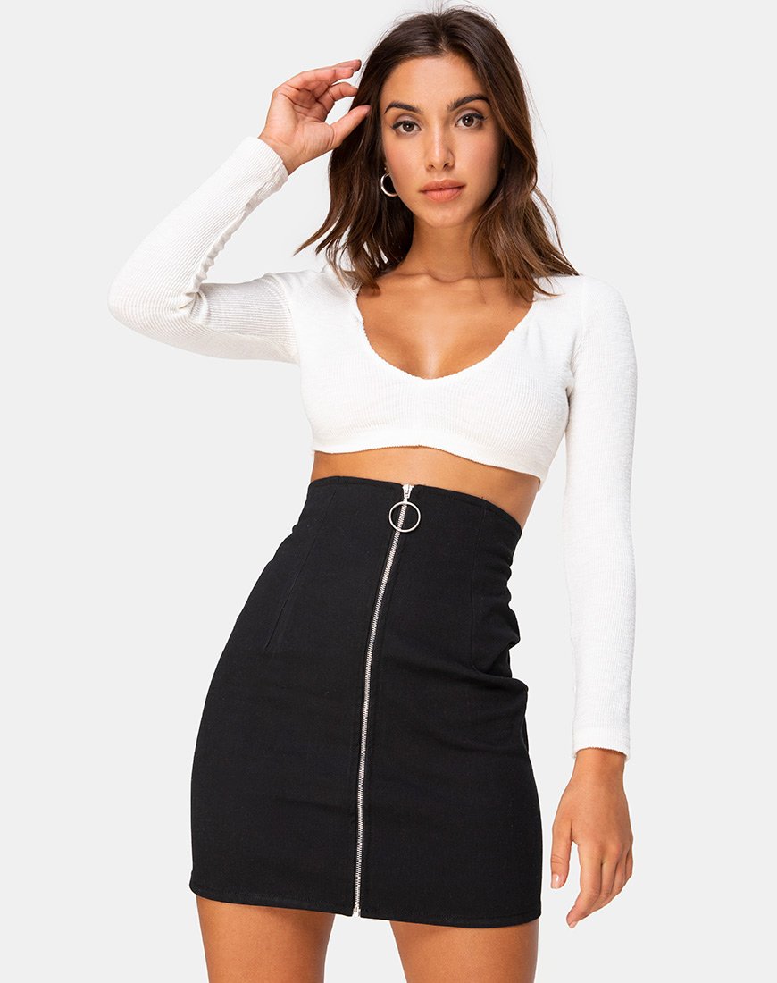 Heva Bodycon-Rock aus schwarzem Twill