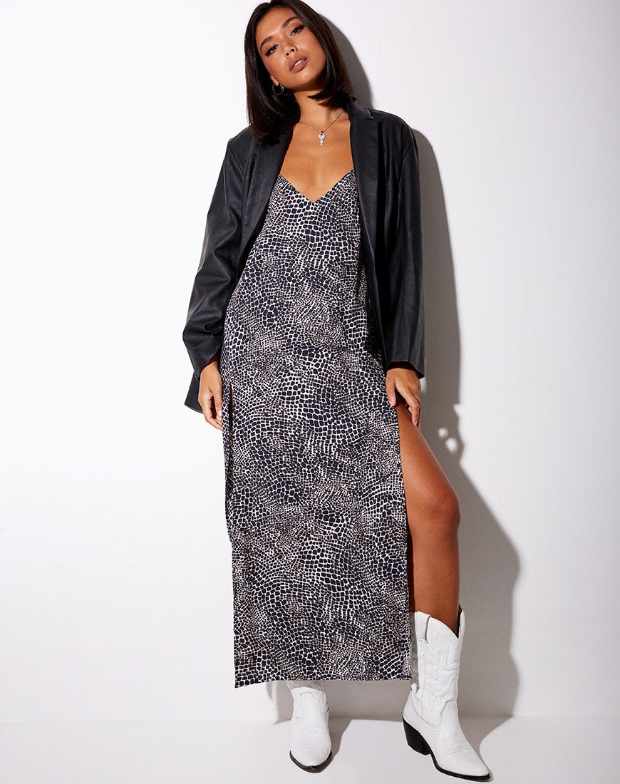 Image of Hime Kleid aus abstraktem Kroko Schwarz