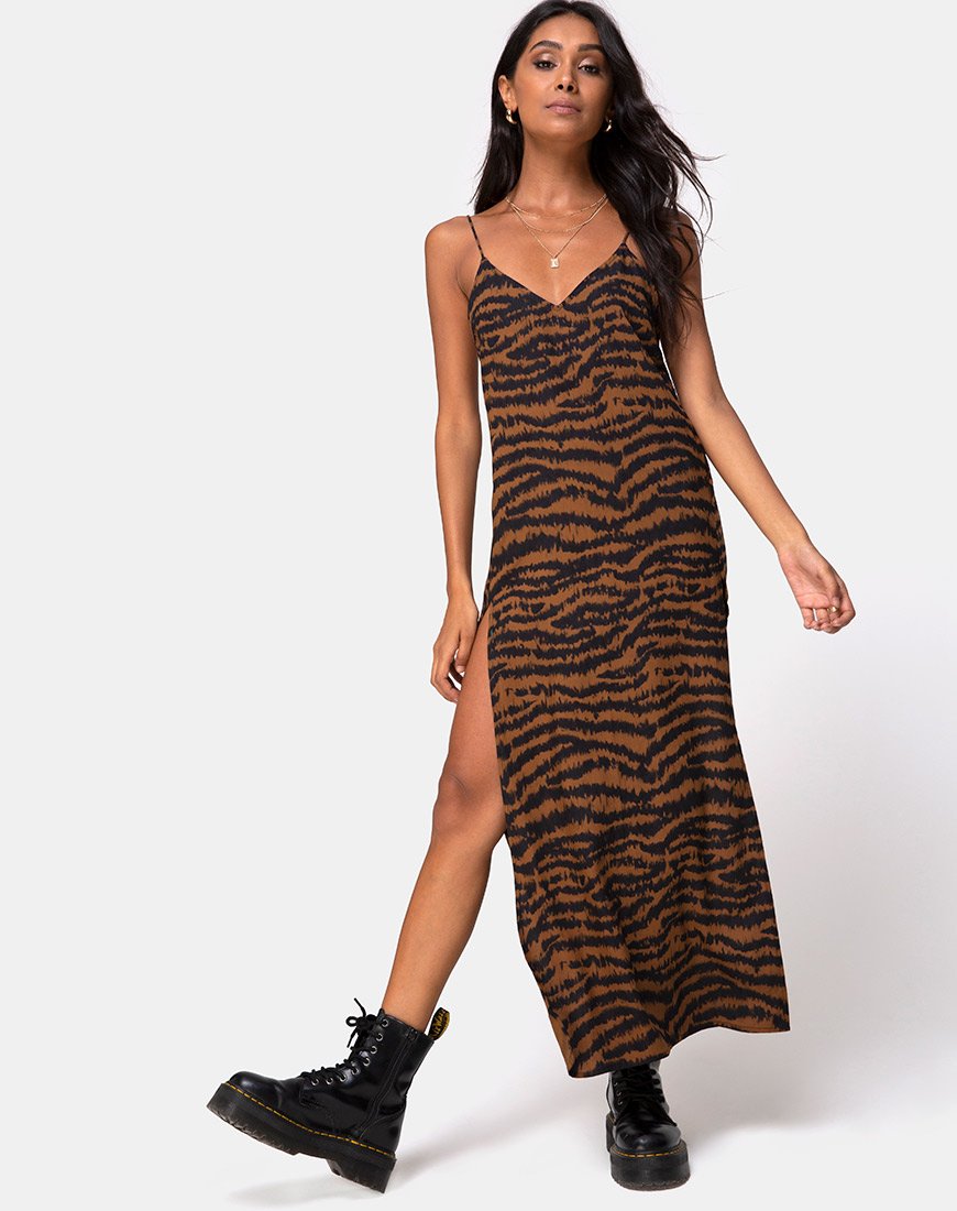 Image of Hime Maxikleid in Animal Drip Braun