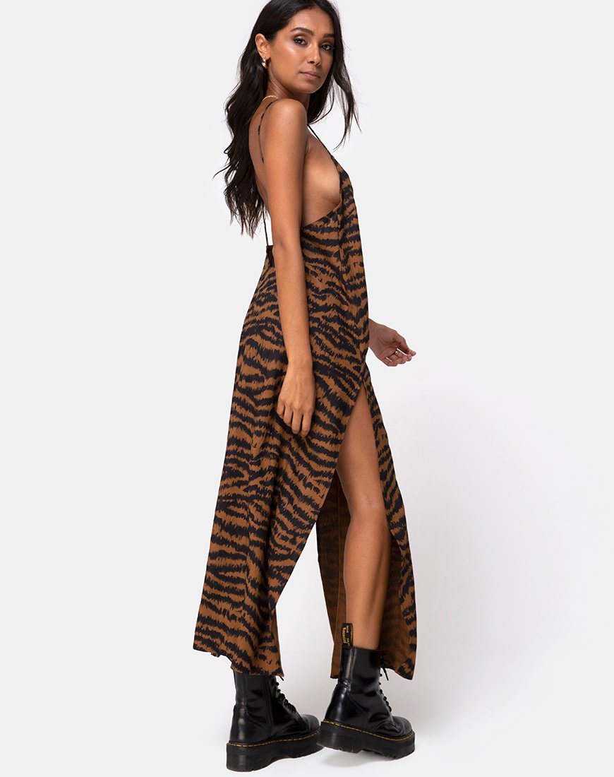 Image of Hime Maxikleid in Animal Drip Braun