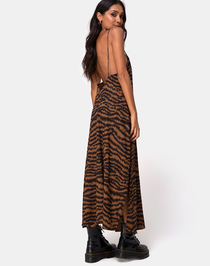 Image of Hime Maxikleid in Animal Drip Braun