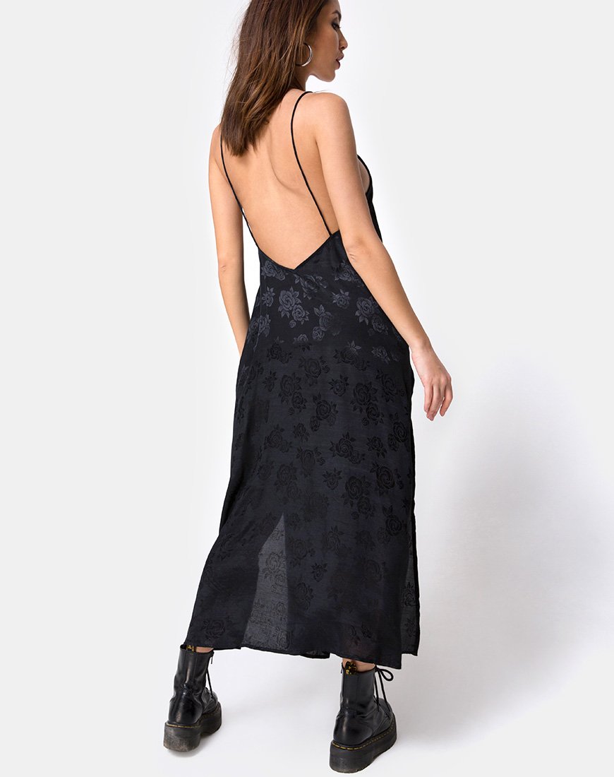 Image of Hime Maxikleid aus Satin Schwarz Rose