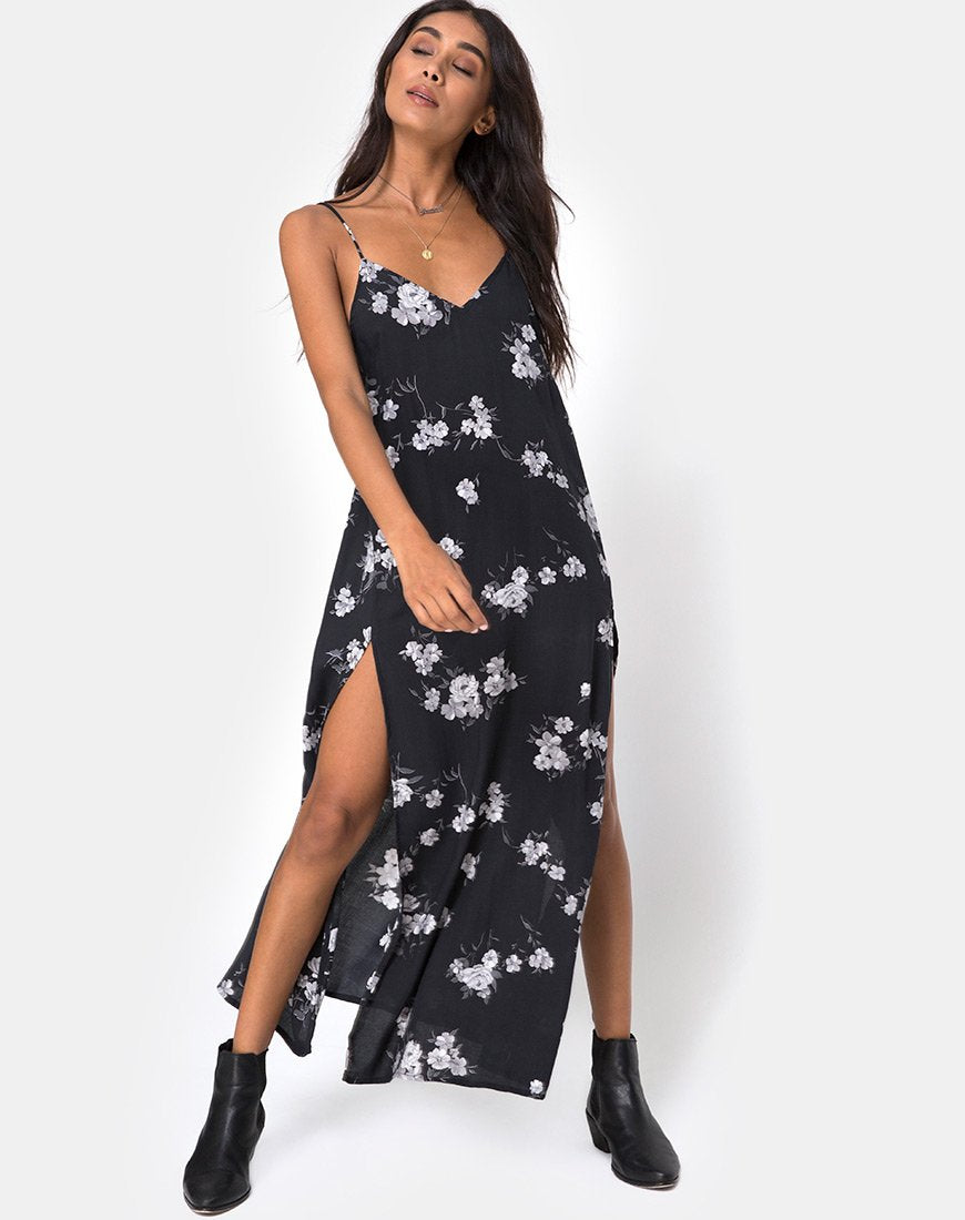 Image of Hime Maxikleid in Mono Flower Schwarz