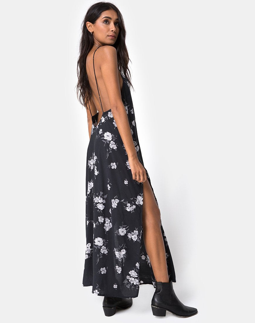 Image of Hime Maxikleid in Mono Flower Schwarz