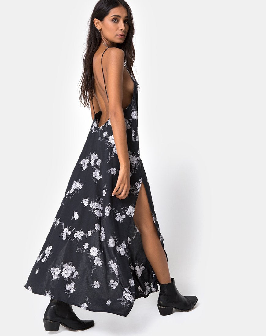 Image of Hime Maxikleid in Mono Flower Schwarz