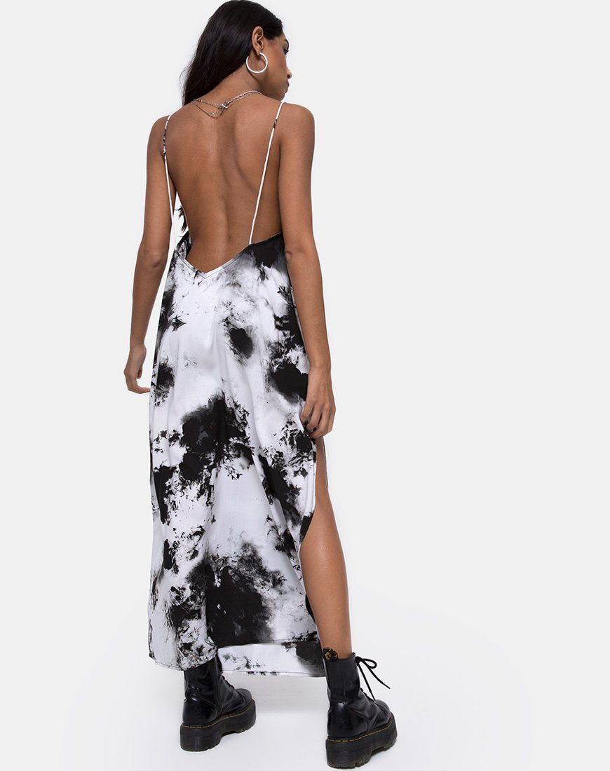 Image of Hime Maxikleid in Mono Tie Dye Schwarz und Weiß