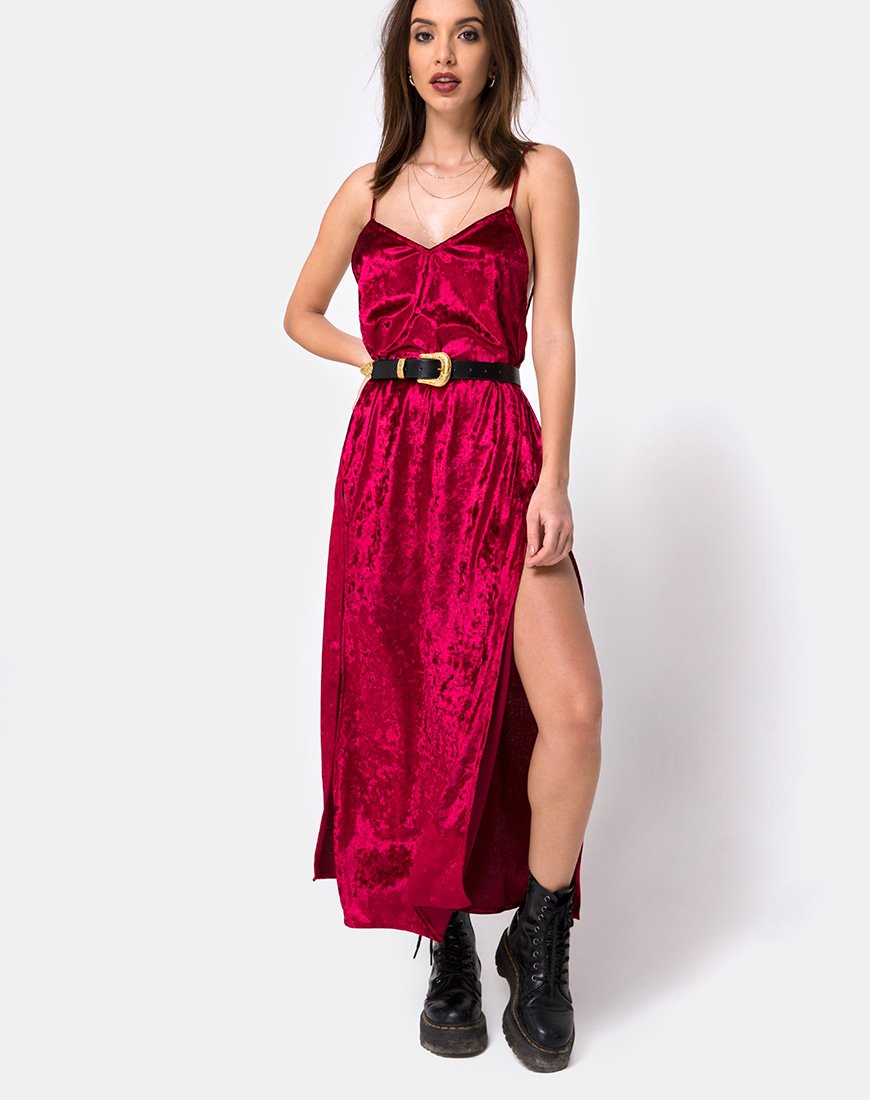Image of Hime Maxikleid aus burgunderfarbenem Samt
