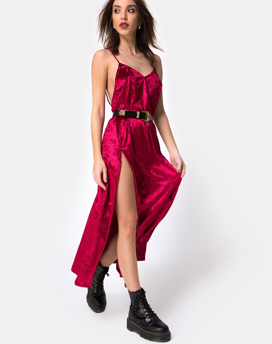 Image of Hime Maxikleid aus burgunderfarbenem Samt