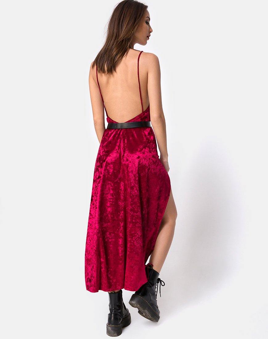 Hime Maxikleid aus burgunderfarbenem Samt