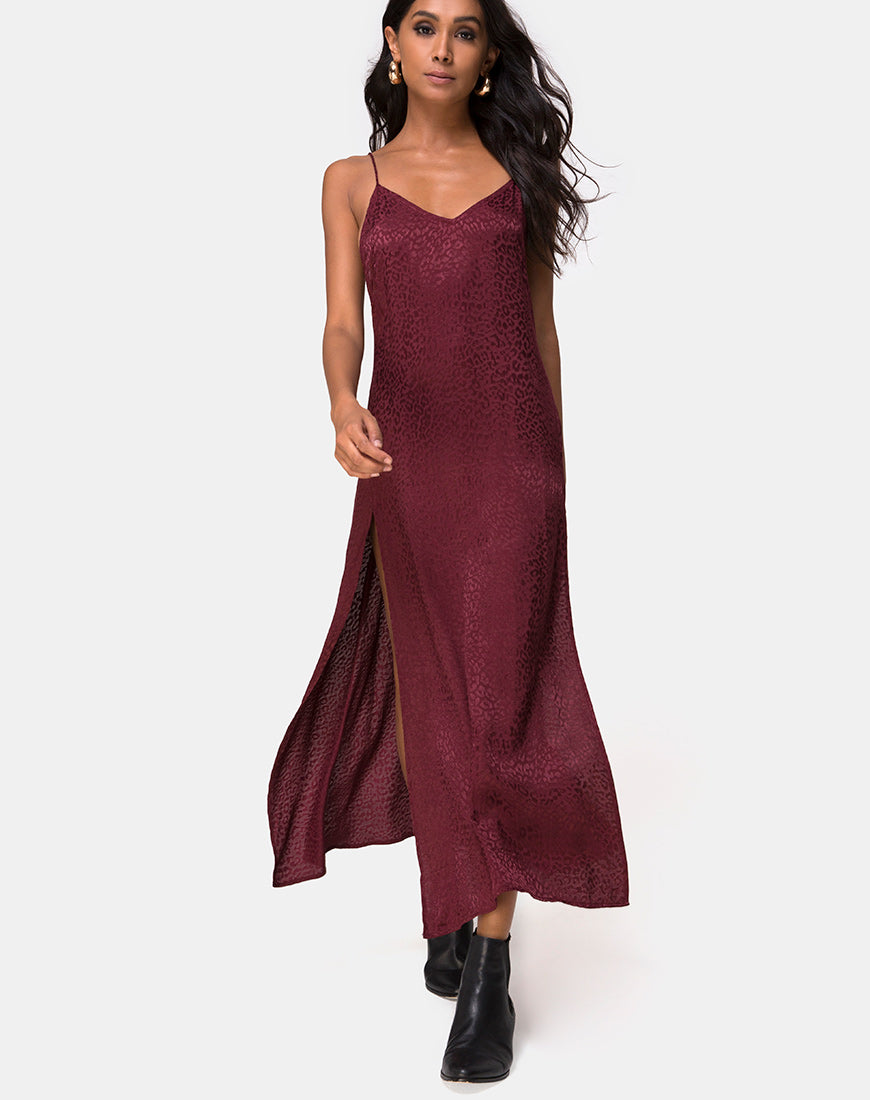 Hime Kleid aus Satin Cheetah Burgundy