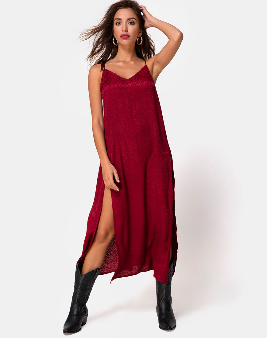 Hime Maxikleid aus Satin Gepardenhimbeere