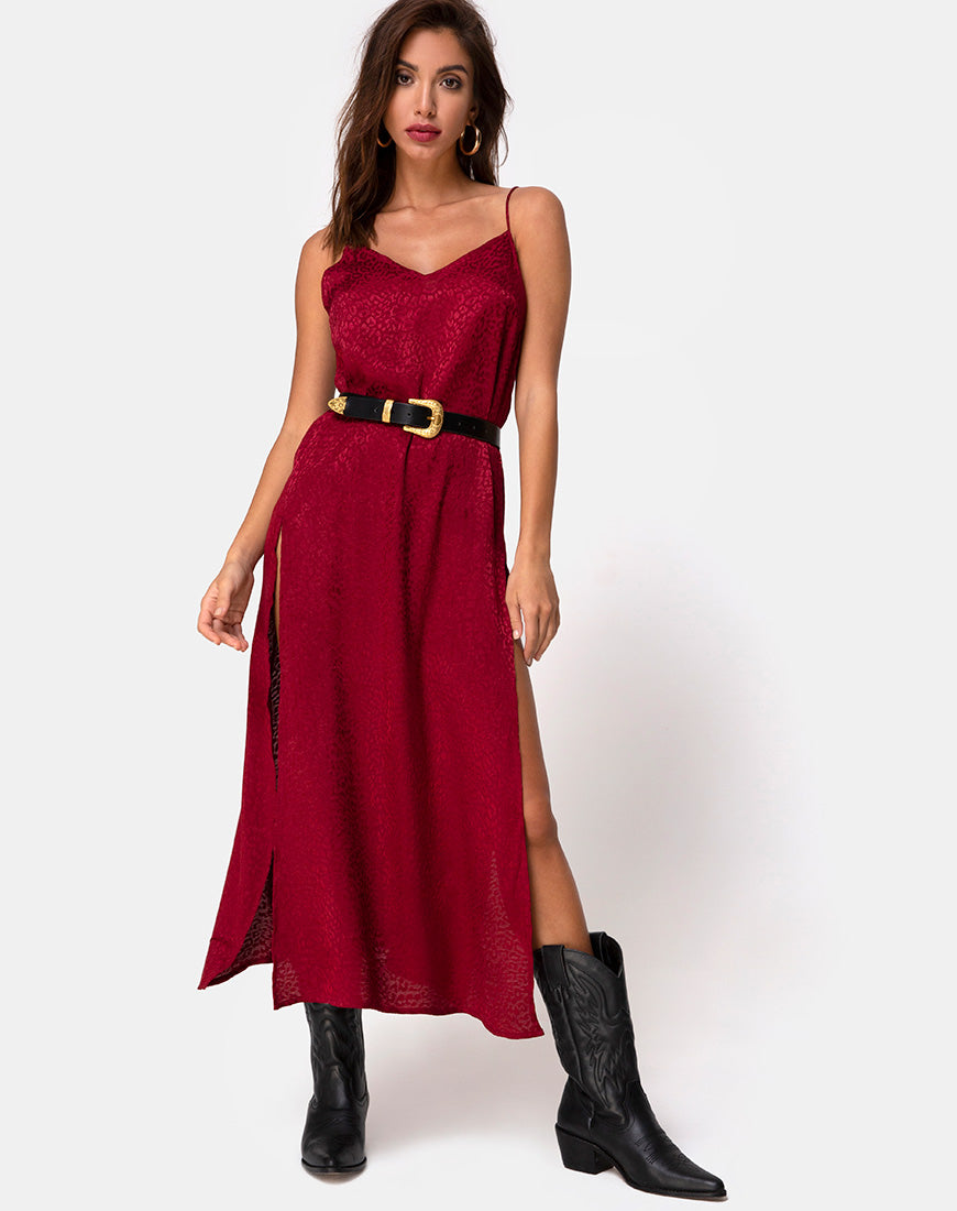 Hime Maxikleid aus Satin Gepardenhimbeere