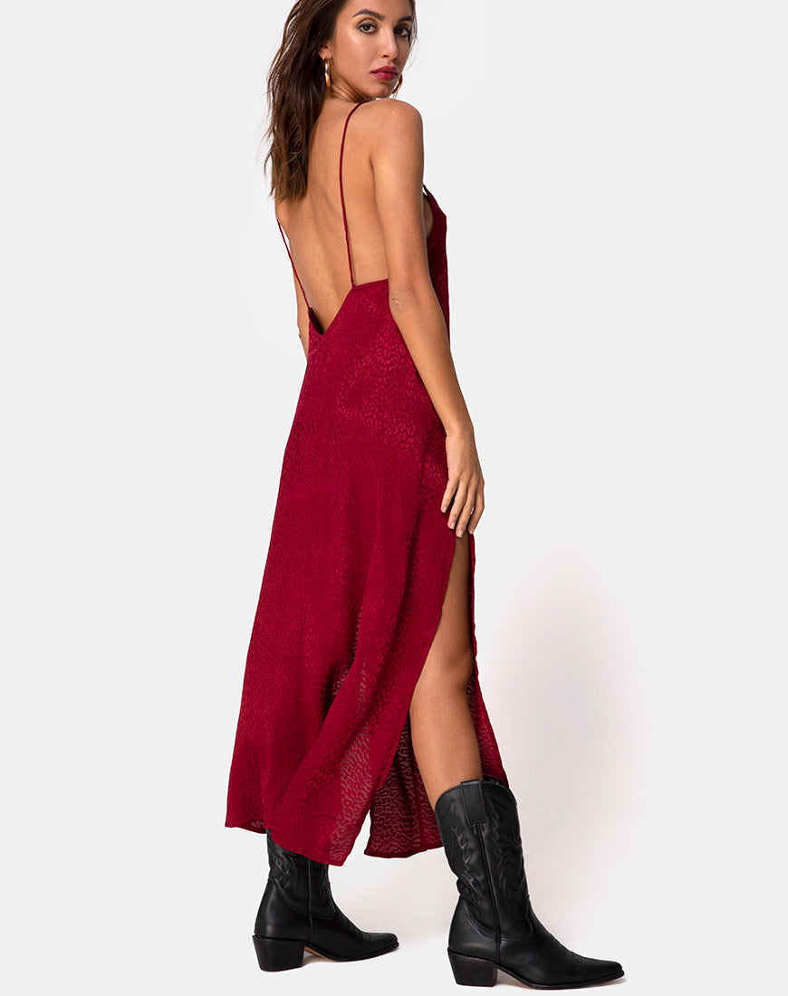 Image of Hime Maxikleid aus Satin Gepard Himbeere