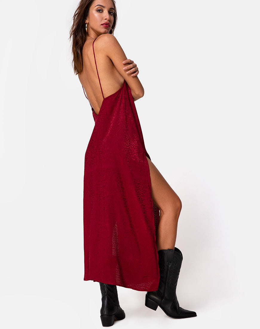 Image of Hime Maxikleid aus Satin Gepard Himbeere
