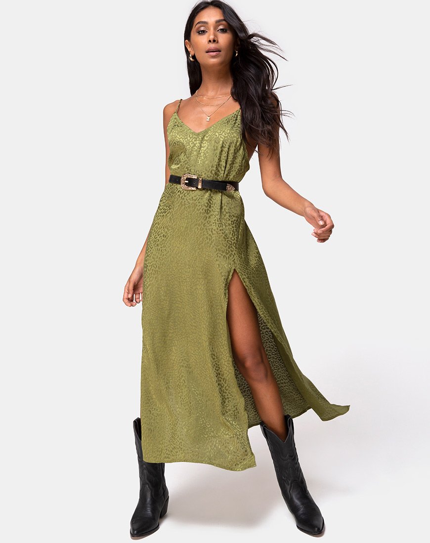 Hime Kleid aus Satin Cheetah Khaki