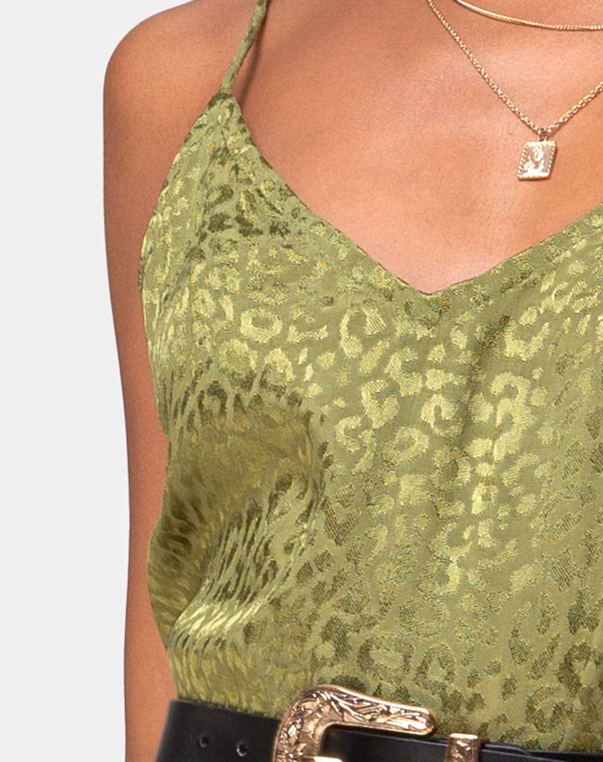 Image of Hime Kleid aus Satin Cheetah Khaki