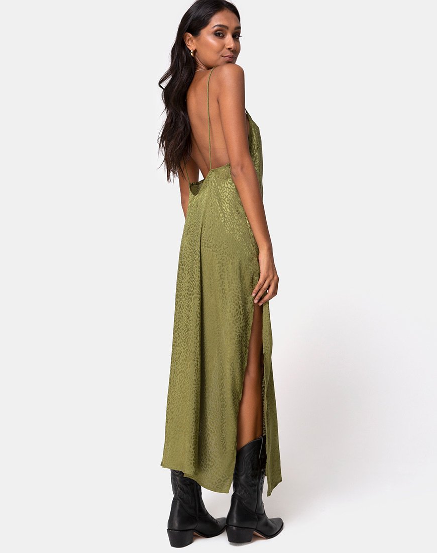 Image of Hime Kleid aus Satin Cheetah Khaki