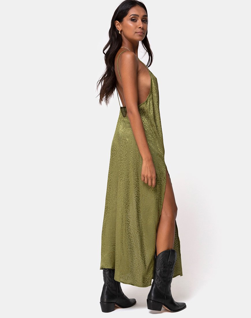 Image of Hime Kleid aus Satin Cheetah Khaki