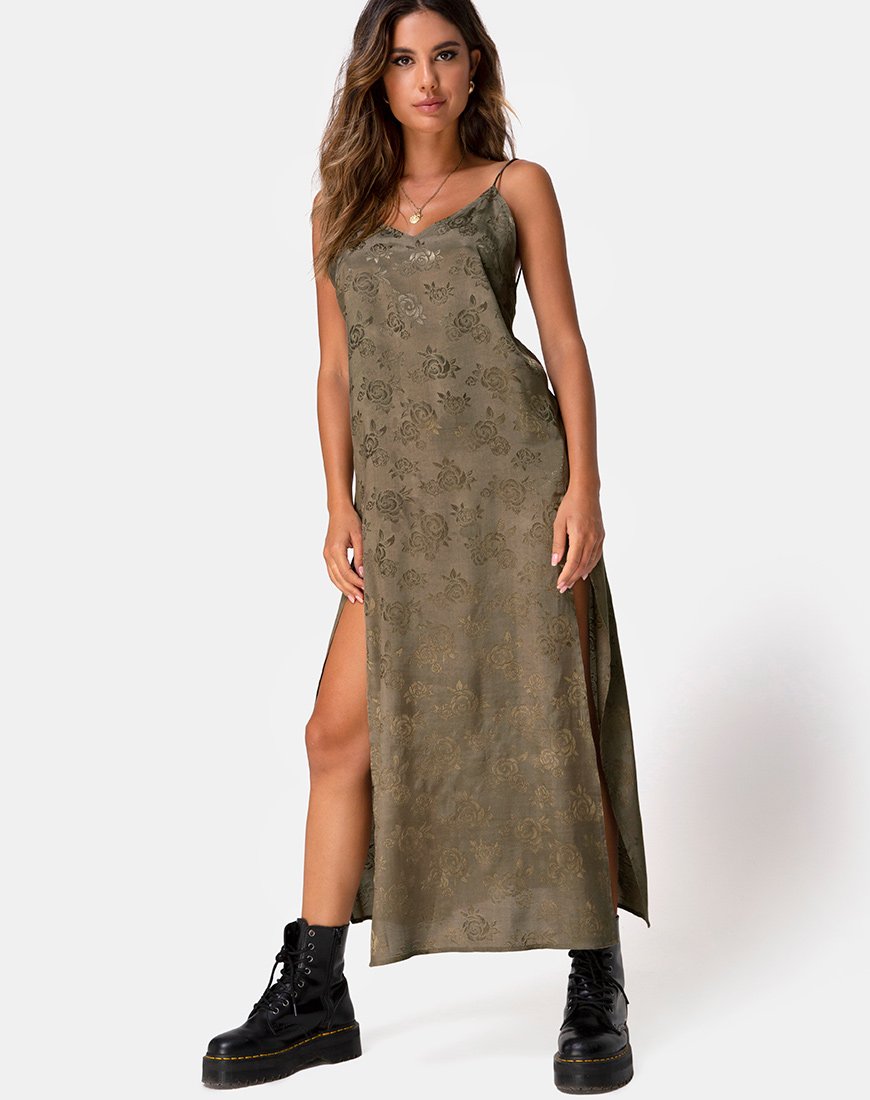 Image of Hime Maxikleid aus Satin Rose Silber Grau