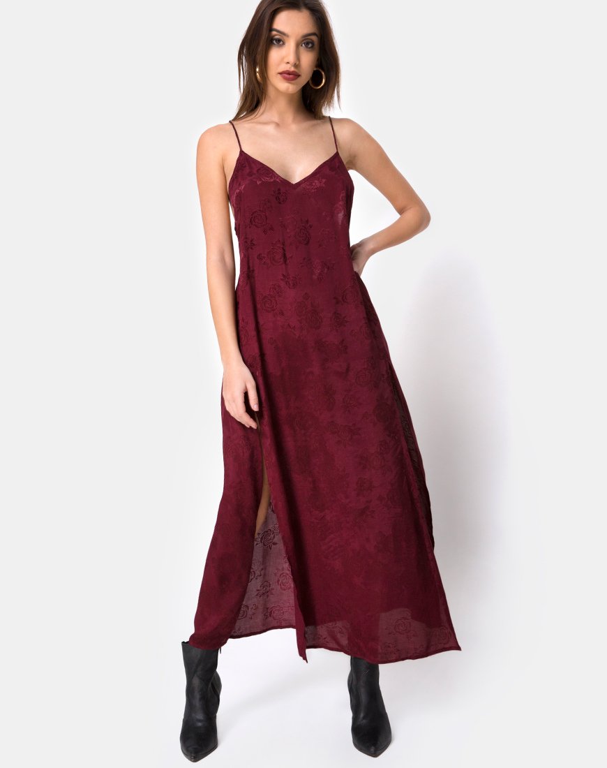 Hime Maxikleid aus Satin in Burgunderrosa